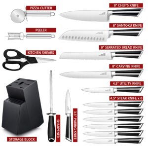 Knife Sets for Kitchen with Block, E-far 17-Piece High Carbon Forged Stainless Steel Knife Set Includes Chef Utility Paring Steak Serrated Bread Santoku Knife Sharpener - Full Tang Design