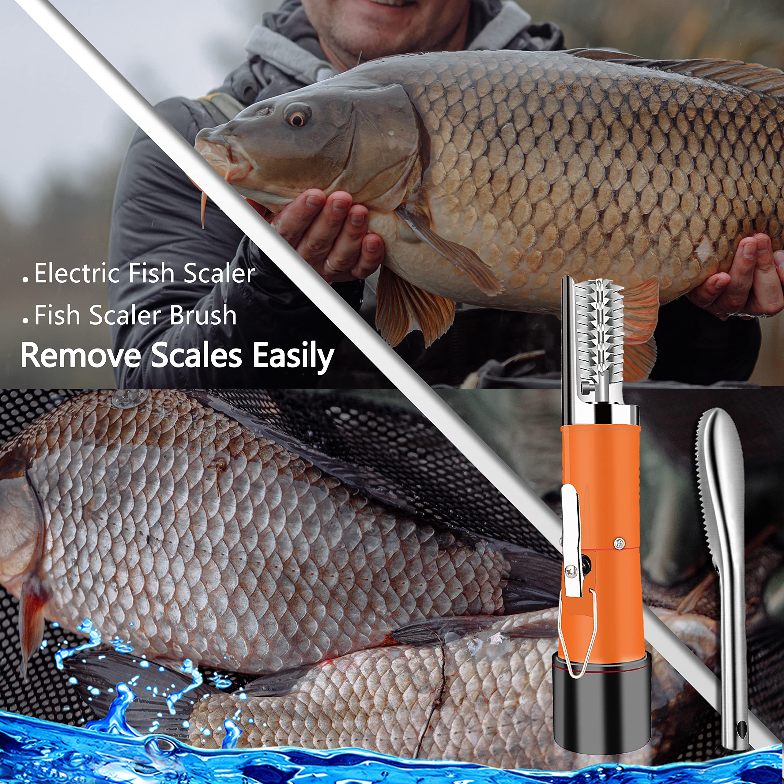 Cordless Electric Fish Scaler Set，Powerful Dynamic Fish Scaler with 2600mAh rechargeable batteries，Easily Remove Fishscales without Fuss Or Mess for Chef and Home Cooks Fish Cleaning tools