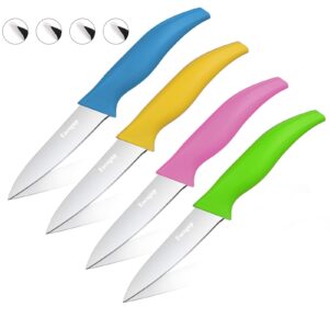 eocogup paring knife,3.7 inch fruit and vegetable paring knives,stainless steel super sharp small kitchen knives sets,assorted colors handle(set of 4)