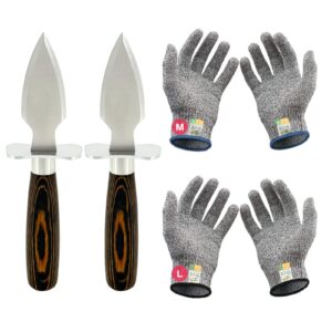 mybmhtnb oyster shucking knife set of 2 stainless steel oyster knifes and 2 pairs level 5 cut-resistant gloves，oyster knives suitable for all kinds of shells and oysters shucking（strengthen version）