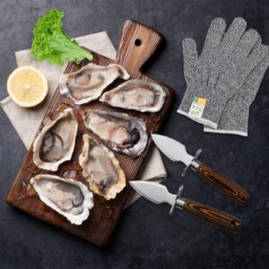 MYBMHTNB Oyster Shucking Knife Set of 2 Stainless Steel Oyster Knifes and 2 Pairs Level 5 Cut-Resistant Gloves，Oyster Knives Suitable for All Kinds of Shells and Oysters Shucking（Strengthen Version）