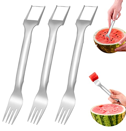 3 Pcs 2-In-1 Watermelon Slicer Cutter,Watermelon Cutter-2023 New watermelon cutter Cutter Summer,Dual Head Stainless Steel Fruit Forks Slicer Knife,For Family Parties Camping