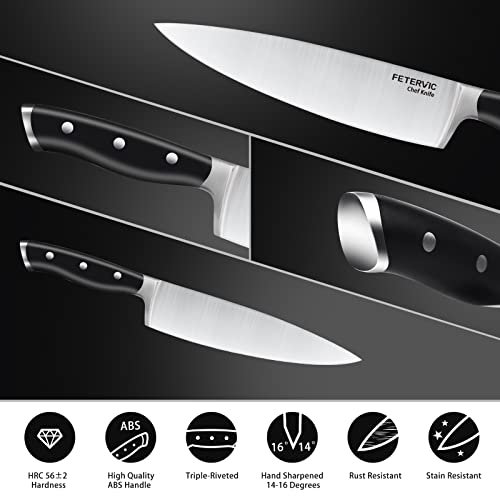 FETERVIC Chef Knife, 8-Inch Super Sharp Professional kitchen knife with Knife Sharpener, German High Carbon Stainless Steel Chef's Knife with Gift Box - Cooking Gift