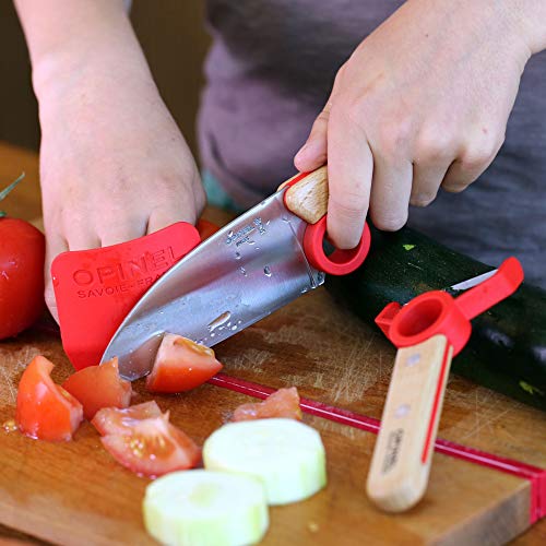 Opinel Le Petit Chef Complete 3 Piece Kitchen Set, Chef Knife with Rounded Tip, Fingers Guard, Peeler, For Children and Teaching Food Prep and Kitchen Safety, Made in France