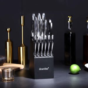 dearithe Knife Sets for Kitchen with Block, 14 Piece High Carbon Stainless Steel Knife Block Set with Built-in Sharpener, Professional Kitchen Knife Set, Hammered Pattern Hollowed Handle Design