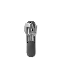 w&p porter stainless steel utensils with silicone carrying case | charcoal | spoon, fork & knife for meals on the go | portable and compact set