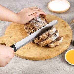 dearithe Serrated-Bread Knife 10 Inch, Black Full-Tang and Triple Rivet Stainless Sharp Wavy Edge Wide Bread Cutter, Professional for Slicing Homemade Bread, Bagels, Cake, Dishwasher Safe