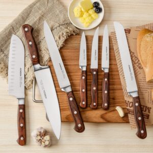 AOKEDA 15-Piece Kitchen Knife Set with Block, Stainless Steel Knives, include Sharpener, Poultry Shears (Classic Pakkawood)