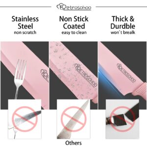 Kitchen Knife Set, 6 Pieces Pink Stainless Steel Sharp Cooking Knife Set with Acrylic Stand, Non-stick Coating Pink Flower Block Knife Set with Gift Box for Women Girls (Pink)