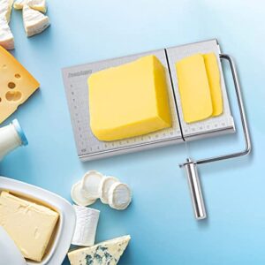 TRENDYSUPPLY Stainless Steel Cheese Slicer, Cheese Slicer with Wire, Cheese Cutter with Accurate Size Scale & 5 Replacement Wire, Cheese Board with Wire Cutter for Block Cheese