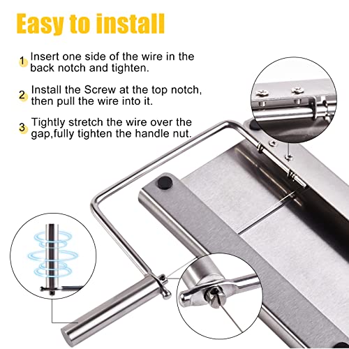 TRENDYSUPPLY Stainless Steel Cheese Slicer, Cheese Slicer with Wire, Cheese Cutter with Accurate Size Scale & 5 Replacement Wire, Cheese Board with Wire Cutter for Block Cheese