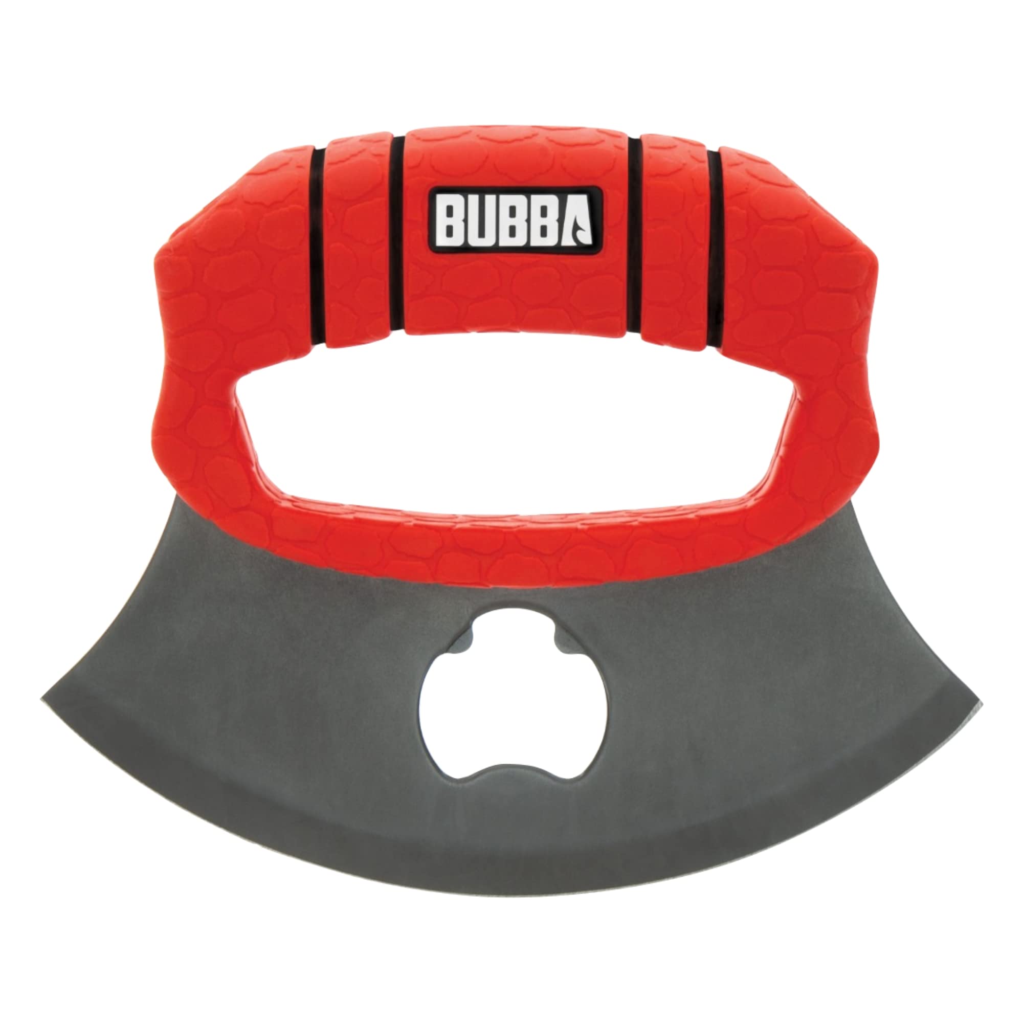 BUBBA ULU Knife with Non-Slip Grip Handle, Curved Blade, Integrated Bottle Opener and Sheath , Red