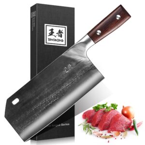 enoking cleaver knife serbian chef knife hand forged meat cleaver german high carbon stainless steel chopping butcher knife kitchen knives with full tang handle for home and restaurant, ultra sharp