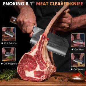 ENOKING Cleaver Knife Serbian Chef Knife Hand Forged Meat Cleaver German High Carbon Stainless Steel Chopping Butcher Knife Kitchen Knives with Full Tang Handle for Home and Restaurant, Ultra Sharp