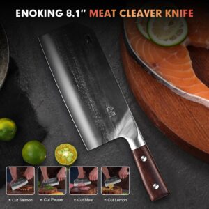ENOKING Cleaver Knife Serbian Chef Knife Hand Forged Meat Cleaver German High Carbon Stainless Steel Chopping Butcher Knife Kitchen Knives with Full Tang Handle for Home and Restaurant, Ultra Sharp