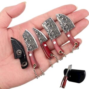 liberal brightdeer mini knife set, mini pocket knife set, tiny knife chef keychain with sheath for package opener box cutter letter opener-4pcs