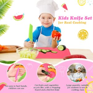 Yinkin 20 Pcs Kids Plastic Knife Set with Cutting Board Toddler Knife Tools, Including 10 Child Safe Knife 10 Kids Chopping Board Kids Cooking Utensils for Cooking Club, Preschool (Fresh,Classic)