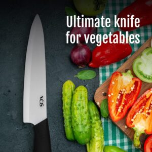 Vos Ceramic Knife 8 Inch Chef with Cover and a Gift Box - Advanced Kitchen Tool for Chefs - Sharp Plain Blade Edge for Cutting, Paring, Slicing, Dicing, Chopping - Ideal for Vegetable, Fruits (Black)