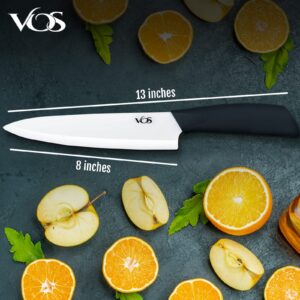 Vos Ceramic Knife 8 Inch Chef with Cover and a Gift Box - Advanced Kitchen Tool for Chefs - Sharp Plain Blade Edge for Cutting, Paring, Slicing, Dicing, Chopping - Ideal for Vegetable, Fruits (Black)