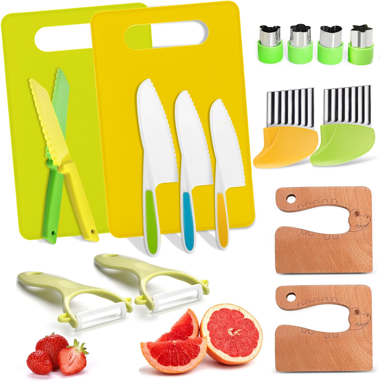 Liberal Brightdeer 17 Pcs Montessori Kitchen Tools for Toddlers-Kids Cooking Sets Real-Toddler Safe Knives Set for Real Cooking with Toddler Safe Knives Crinkle Cutter Kids Cutting Board.