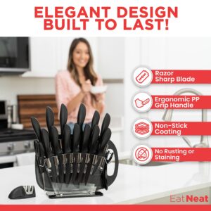 EatNeat 18 Piece Chef's Knife Set: Stainless Steel Kitchen Knives, Cutting Board, Sharpener, Scissors, Peeler, & Holder - Essential Cooking Utensils for Home & Apartment