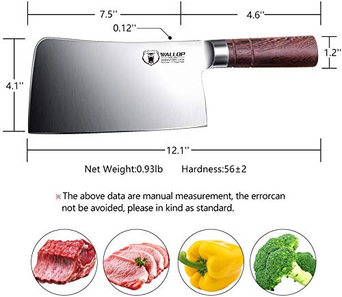 WALLOP Bone Chopper - 7.5 inch Meat Cleaver Knife Bone Chopping Knife Chinese Chef Knife Butcher Knife, German Stainless Steel Ergonomic Wenge Wood Handle for Home Kitchen or Restaurant