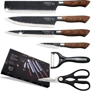 numola 6 pieces black professional chef knife set, bbq meat knives for cooking, forged kitchen knife with high carbon stainless steel cutlery ergonomic design handle with gift box for couples