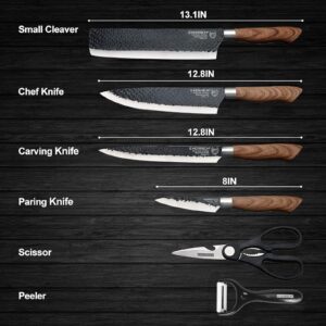 Numola 6 Pieces Black Professional Chef Knife Set, BBQ Meat Knives for Cooking, Forged Kitchen Knife with High Carbon Stainless Steel Cutlery Ergonomic Design Handle with Gift Box for Couples