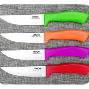 UMOGI Ceramic Steak Knives Set of 4 with Covers in Gift Box - Utility Knife Large Size - Healthy Stain Resistant & Rust Proof - Dishwasher Safe - Best for Meat Tomatoes Vegetables Fruits BBQ