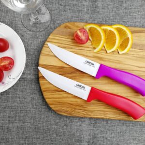 UMOGI Ceramic Steak Knives Set of 4 with Covers in Gift Box - Utility Knife Large Size - Healthy Stain Resistant & Rust Proof - Dishwasher Safe - Best for Meat Tomatoes Vegetables Fruits BBQ