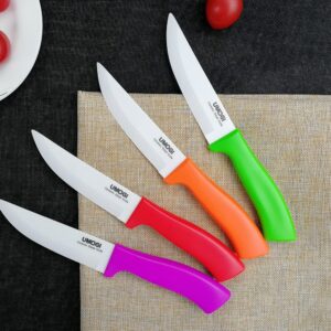 UMOGI Ceramic Steak Knives Set of 4 with Covers in Gift Box - Utility Knife Large Size - Healthy Stain Resistant & Rust Proof - Dishwasher Safe - Best for Meat Tomatoes Vegetables Fruits BBQ