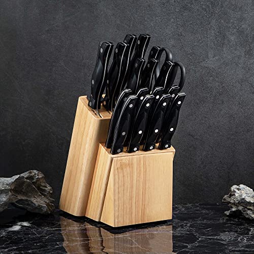 Wodillo Knife Set, 19 Pieces Kitchen Knife Set with Wooden Block, German Stainless Steel Sharp Chef Knife Set, Knife handle with Triple Rivet, Ultra Sharp