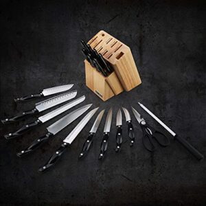 Wodillo Knife Set, 19 Pieces Kitchen Knife Set with Wooden Block, German Stainless Steel Sharp Chef Knife Set, Knife handle with Triple Rivet, Ultra Sharp