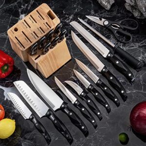 Wodillo Knife Set, 19 Pieces Kitchen Knife Set with Wooden Block, German Stainless Steel Sharp Chef Knife Set, Knife handle with Triple Rivet, Ultra Sharp