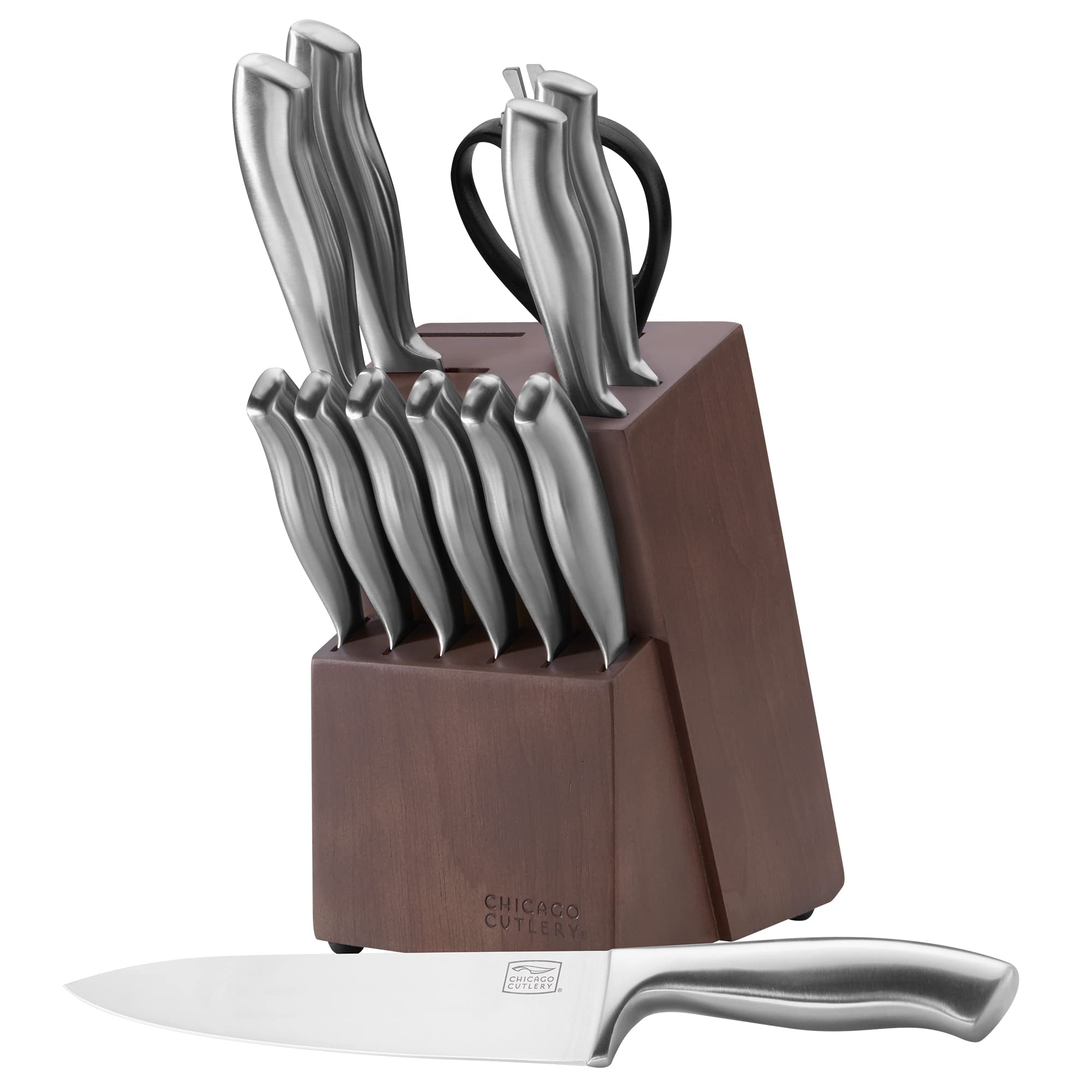 Chicago Cutlery Insignia (13-PC) Kitchen Knife Block Set With Wooden Block, Contoured Handles and Sharp Stainless Steel Professional Chef Knife Set & Scissors