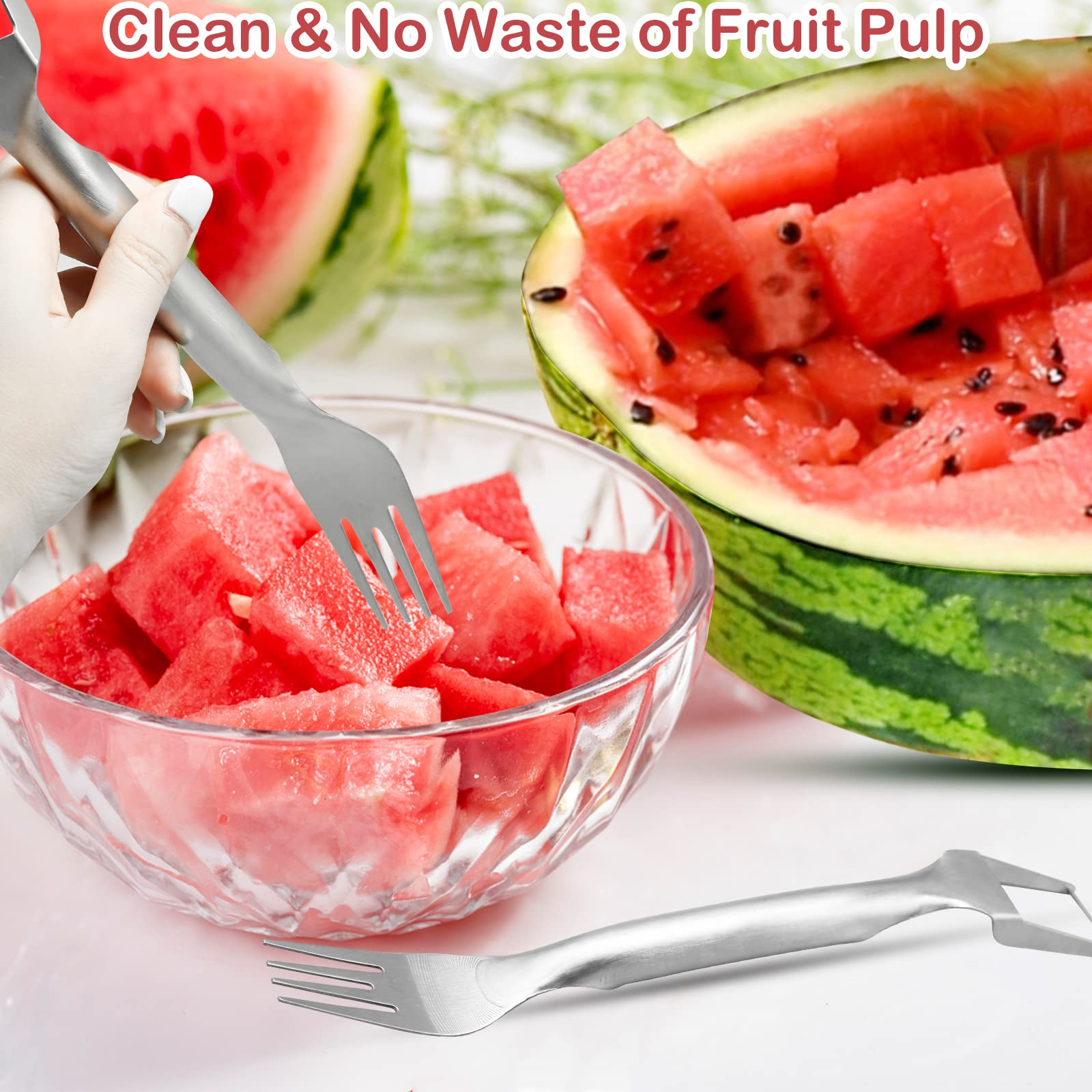 2Pcs Watermelon Fork Slicer Cutter, Stainless Steel 2-in-1 Watermelon Fork Slicer, Portable Watermelon Fork Watermelon Cutter Slicer Tool Fruit Forks Slicer for Home Party Camping Kitchen Gadget