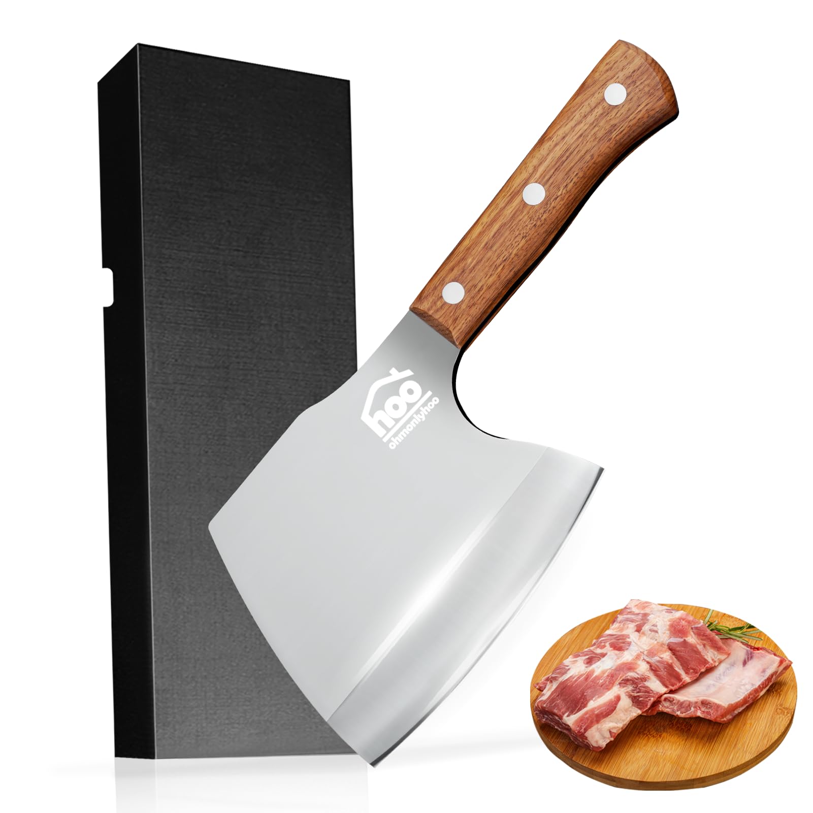 ohmonlyhoo 2024 New Meat Cleaver, Ultra Sharp Heavy Duty Bone Chopper Knife with Wood Handle For Meat, Vegetable and Bone Cutting with High Carbon Stainless Steel Bone Cutting Knife Bone Breaker