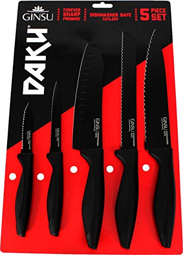 GINSU Daku 5-Piece Black Knife Prep Set - Dishwasher Safe and Always Sharp