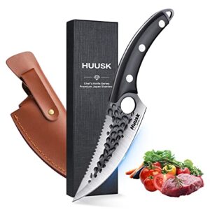 huusk viking knife caveman knives - hand forged meat cleaver sharp boning knife for meat cutting japanese knife with sheath trimming butcher knife for kitchen & outdoor use