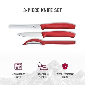 Victorinox Swiss Classic Set with Peeler, 3 Pieces Paring Knife, Set of 3, Red, 6.7111.31