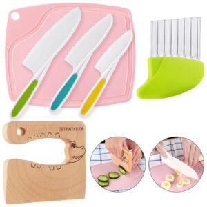 6 pieces kids knife set include wooden toddler knife crinkle cutter for veggies nylon kids knifes for real cooking montessori kitchen tools for toddlers with cutting board