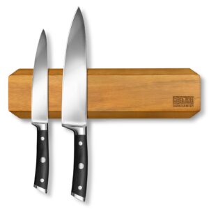 hoshanho acacia wood knife magnetic strips 12 inch, magnetic knife holder for wall with multipurpose use as knife bar, knife rack, knife strip, kitchen utensil holder