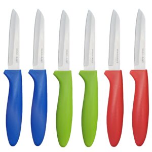 paring knife set of 6 pcs, 3.5 inch stainless steel fruit and vegetable knives,comfortable handle with multi-color red/green/blue