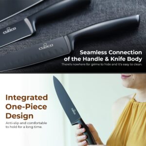 CUOCO Black Knife Set with Block 5 Pieces, Modern Knife Set with Cleaver, Santoku Knife, and Chef Knife, All Black Knife Set with Extreme Sturdiness and Superior Longevity