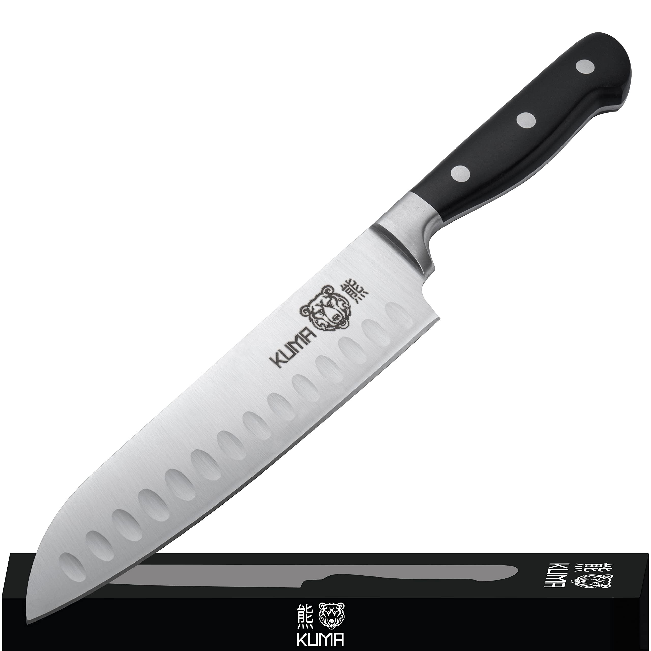 KUMA Santoku 7 Inch - Razor Sharp Kitchen Knife - Japanese Style Multipurpose Chef's Knife with Comfortable Handle & No-Fatigue Design - Cut Meat, Fish, Vegetables and More Like a Professional