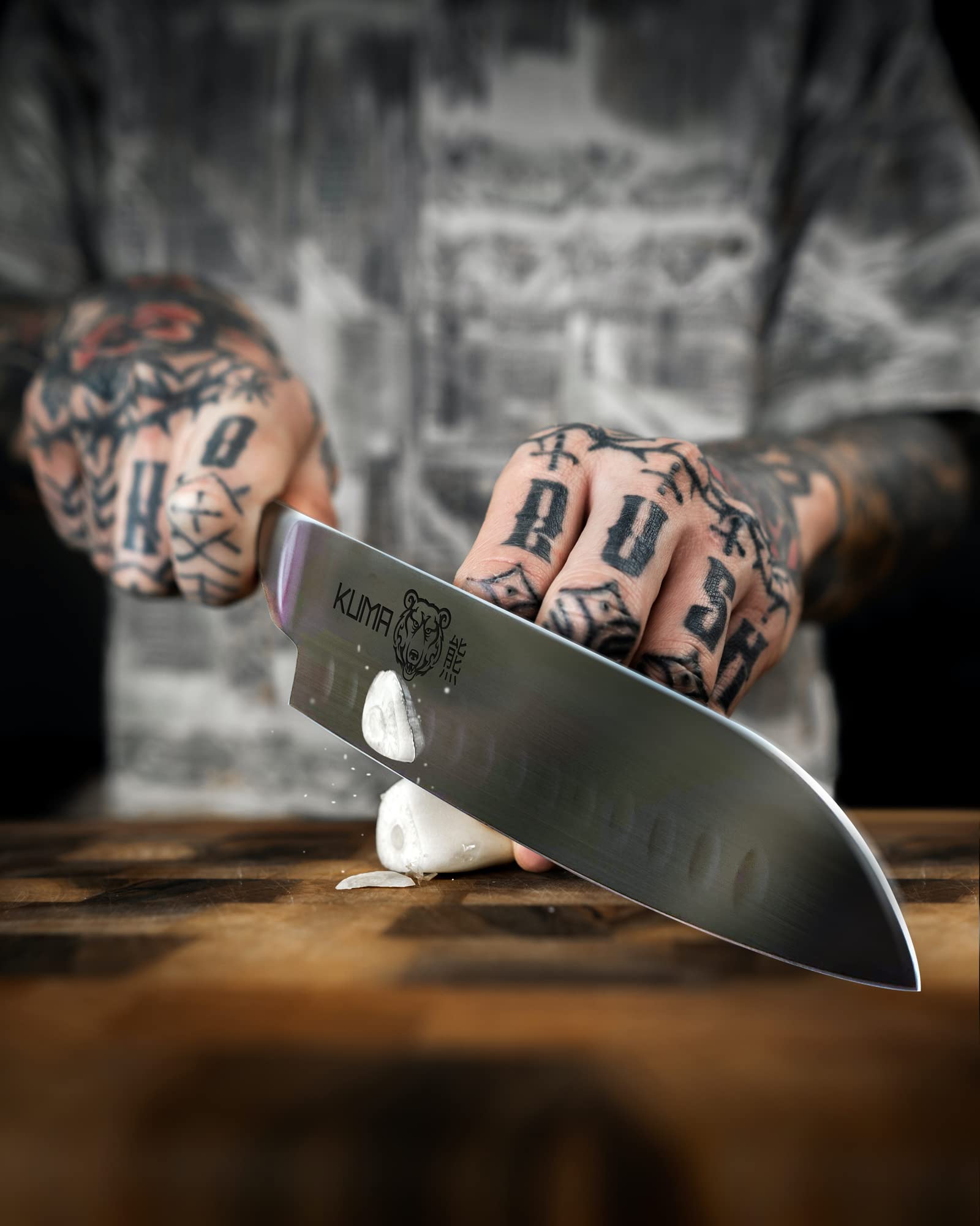 KUMA Santoku 7 Inch - Razor Sharp Kitchen Knife - Japanese Style Multipurpose Chef's Knife with Comfortable Handle & No-Fatigue Design - Cut Meat, Fish, Vegetables and More Like a Professional