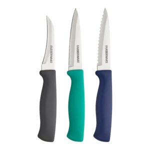farberware stainless steel chef knife set, 3-piece, blue