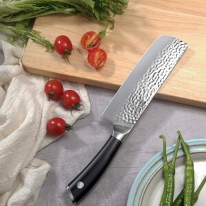 PAUDIN Nakiri Knife, High Carbon Stainless Steel Cleaver Knife 7 Inch Forged Blade, Super Sharp Edge Meat Cleaver with Ergonomic Black Full Tang ABS Handle, Vegetable Knife for Home and Kitchen