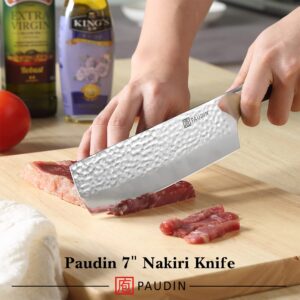 PAUDIN Nakiri Knife, High Carbon Stainless Steel Cleaver Knife 7 Inch Forged Blade, Super Sharp Edge Meat Cleaver with Ergonomic Black Full Tang ABS Handle, Vegetable Knife for Home and Kitchen