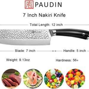 PAUDIN Nakiri Knife, High Carbon Stainless Steel Cleaver Knife 7 Inch Forged Blade, Super Sharp Edge Meat Cleaver with Ergonomic Black Full Tang ABS Handle, Vegetable Knife for Home and Kitchen